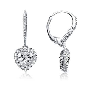 Pear Shape CZ Halo Drop Earrings In Sterling Silver