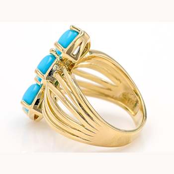 Turquoise Three-Stone Ring In 18K Gold Over Sterling Silver