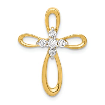 14k Yellow Gold and Rhodium Over 14k Yellow Gold Diamond Cross Chain
Slide Pendant
