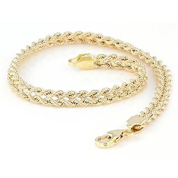 Italian Cuore Rope Bracelet In Solid 14K Yellow Gold 4mm