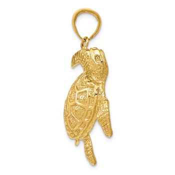 14k Yellow Gold Textured Sea Turtle Pendant