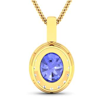 2.50ctw 14K Yellow Gold Tanzanite and White Diamond Pendant with 18 inch
Cable Chain