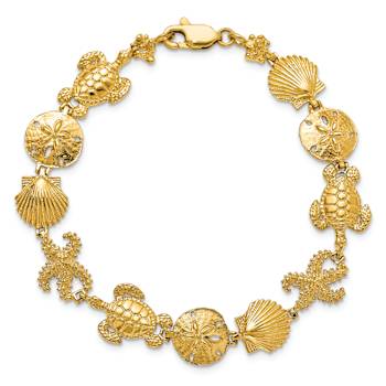 14k Yellow Gold Textured Sea Life Theme Bracelet