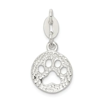 Sterling Silver Round Paw Print Pendant