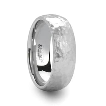 CHANDLER Domed Hammered Finish White Tungsten Ring 8mm