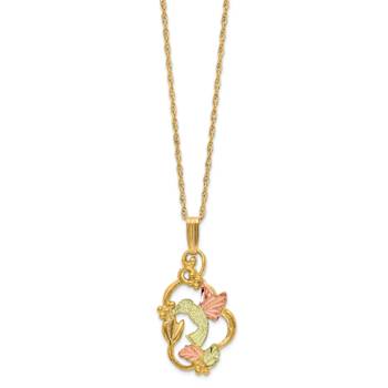 10k Yellow Gold With 12k Rose Gold and 12k Green Gold Accent Hummingbird
Pendant With 18 Inch Chain