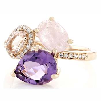 Amethyst, Morganite And White Zircon Ring In 18K Rose Gold Over Sterling
Silver 3.97ctw