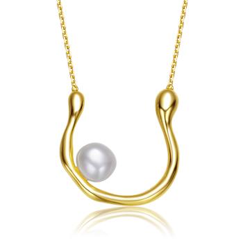 Pear Shape Freshwater Pearl U Necklace In 14K Gold Over Sterling Silver