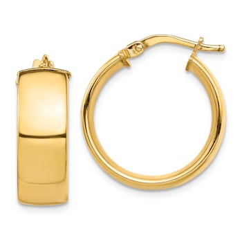 14k Yellow Gold High Polished 13/16" Hoop Earrings