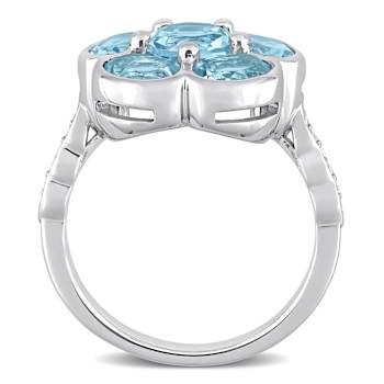 3.33ctw Sky Blue Topaz and Diamond Accent Floral Ring in Sterling Silver