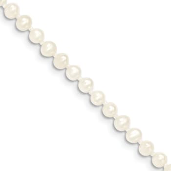 14k Yellow Gold 3-4mm White Near Round Freshwater Cultured Pearl Bracelet