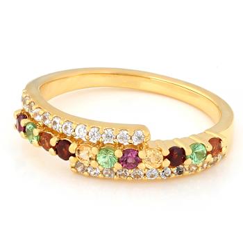 Multi-Garnet And White Zircon Ring In 18K Gold Over Sterling Silver 0.72ctw