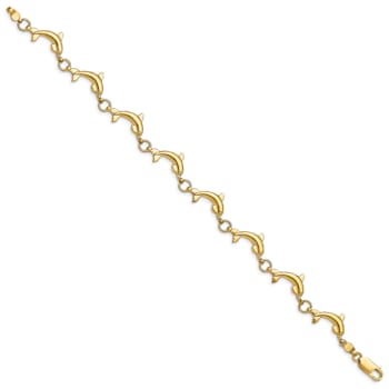 14k Yellow Gold Polished Dolphin Bracelet