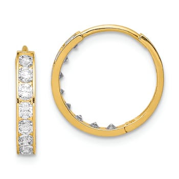 14k Yellow Gold Cubic Zirconia 9/16" Hinged Hoop Earrings