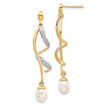 14K Yellow Gold 7x5mm White Teardrop Freshwater Cultured Pearl 0.01ct
Diamond Dangle Earrings