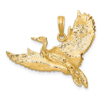14k Yellow Gold Textured Flying Heron Bird Charm