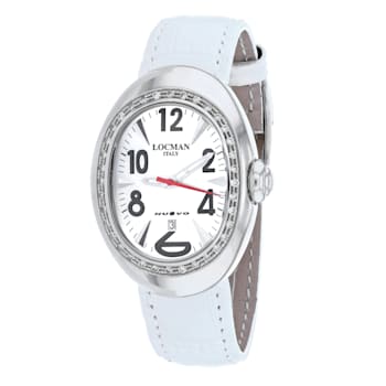 Locman Women's Classic White Dial Light Blue Leather Strap Watch