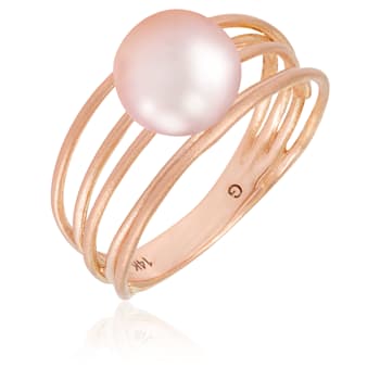 7-7.5mm Pink Cultured Freshwater Pearl 14K Rose Gold Ring