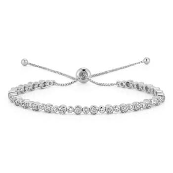 Rachel Zoe CZ Adjustable Tennis Bracelet in Rhodium Over Brass