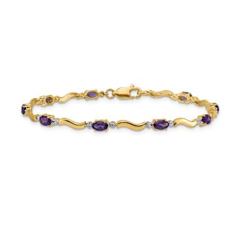10k Yellow Gold and Rhodium Over 10k Yellow Gold Diamond and Amethyst Bracelet
