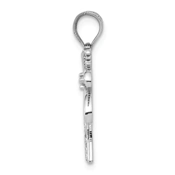 Rhodium Over 14k White Gold Polished and Textured Palm Tree Pendant