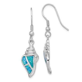 Rhodium Over Sterling Silver Lab Created Opal Seashell Dangle Earrings