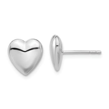 Rhodium Over 14k White Gold Polished Puffed Heart Stud Earrings