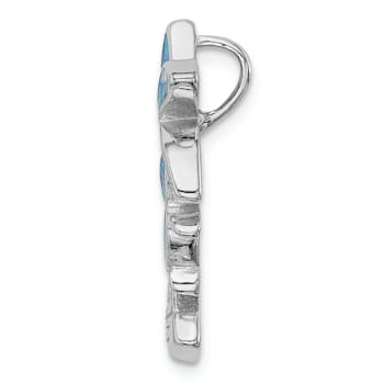 Rhodium Over Sterling Silver Blue Inlay Lab Created Opal Palm Tree Slide
