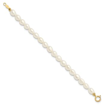 14K Yellow Gold White Freshwater Cultured Pearl 12 Inch Necklace, 4 Inch
Bracelet and Earring Set