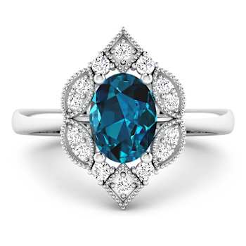 1.3ctw London Blue Topaz and Diamond 14K White Gold Halo Ring