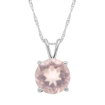 8mm Round Rose Quartz Rhodium Over Sterling Silver Pendant With Chain