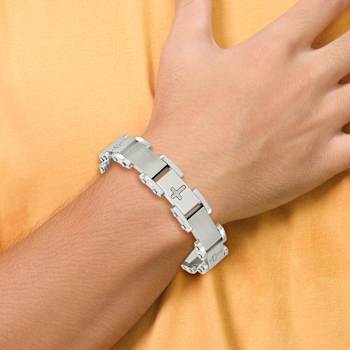 Stainless Steel Brushed Polished and Laser Cut Crosses Bracelet