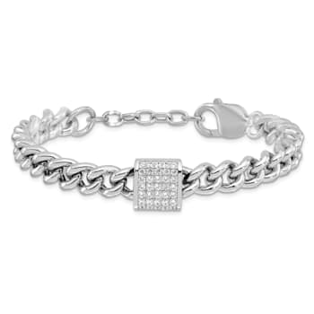 Rhodium Over Sterling Silver Cubic Zirconia Curb Link 7 Inch with 1-inch
Extension Bracelet