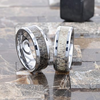BUCK Polished Beveled Tungsten Carbide Men's Wedding Band with Ombre
Deer Antler Inlay 8mm