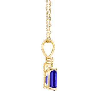 7x5mm Emerald Cut Tanzanite with Diamond Accents 14k Yellow Gold Pendant
With Chain