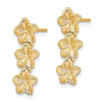 14k Yellow Gold Textured Triple Flower Dangle Earrings