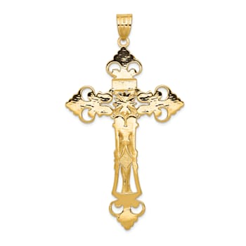 14K Yellow Gold INRI Fleur De Lis Crucifix Pendant