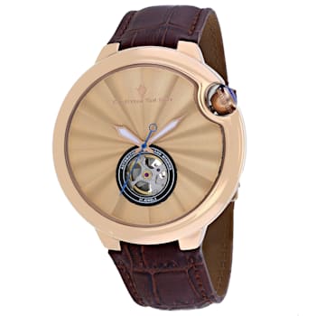 Christian Van Sant Men's Cyclone Automatic Rose Dial, Brown Leather
Strap Watch
