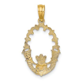 14k Yellow Gold Claddagh in Oval with Lace Trim Charm