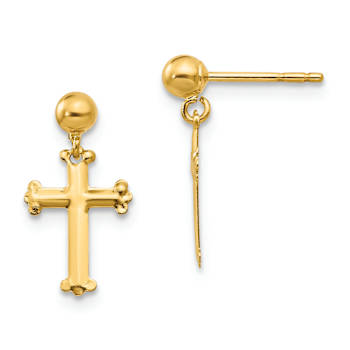 14k Yellow Gold Children's Cross Dangle Earrings