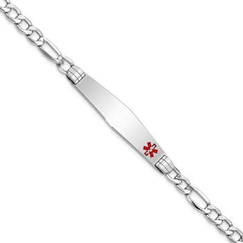 Rhodium Over 14k White Gold Medical Soft Diamond Shape Red Enamel Figaro
ID Bracelet