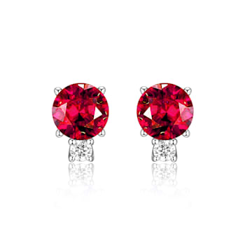 Red Lab Created Ruby Rhodium Over Sterling Silver Earrings