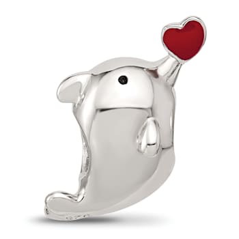 Sterling Silver Enamel Dolphin Blowing Heart Bead