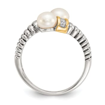 Sterling Silver Antiqued with 14K Accent Freshwater Cultured Pearl and
Diamond By-Pass Ring