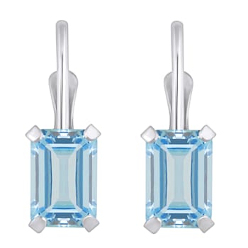 6x4mm Emerald Cut Aquamarine Rhodium Over 10k White Gold Drop Earrings