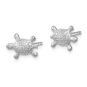 Rhodium Over Sterling Silver Polished Turtle Post Earrings