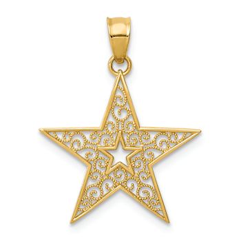 14k Yellow Gold Filigree Textured Star Pendant