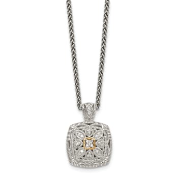 Sterling Silver Antiqued with 14K Accent Diamond Necklace