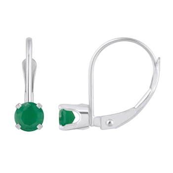 4mm Round Emerald Rhodium Over 14k White Gold Drop Earrings