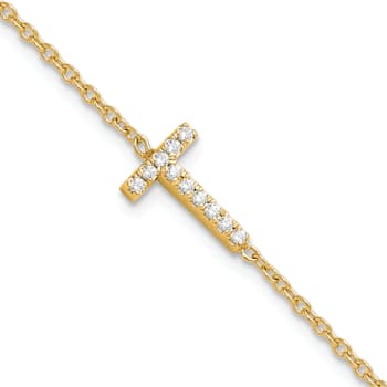 14k Yellow Gold Diamond Sideways Letter T Bracelet